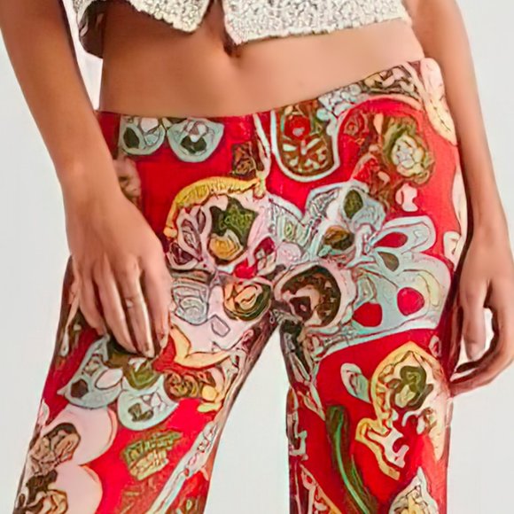 NEW Free People Retro Flare Printed Boho Pants, Size 4 - Picture 4 of 14